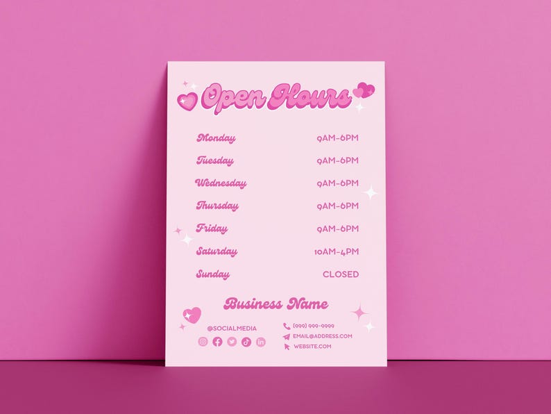 Salon Operating Hours Example Y2K Open Hours Sign Canva Template, Retro DIY Printable Editable Beauty ...