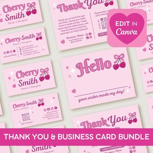 Boutique Branding Bundle Canva Vorlage, bearbeitbare druckbare Visitenkarte und Kundenbestellung Paket Beilage Danke Shop Postkarte, Cheri