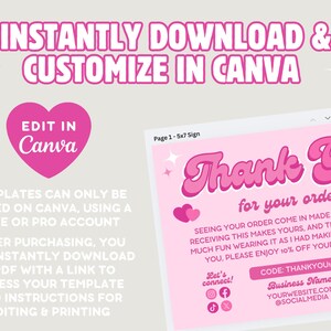 Instantly download and customize DIY Thanks for your Order Postcard Template in Canva. Cards can only be edited on Canva using a free or pro account. After purchase, instantly download a PDF with template link and step-by-step editing instructions.