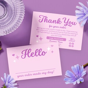 Bunte Dankeskarte Canva Vorlage, DIY bearbeitbare druckbare Boutique Business Shop Paketbeilage Kundenbestellung Postkarte, Iris