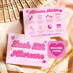 Lashlift nazorg kaart canvassjabloon, DIY afdrukbare bewerkbare wimper tint verzorging schoonheidsspecialiste schoonheidssalon spa bedrijf MUA-branding, Margot
