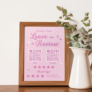 Hinterlassen Sie uns eine Bewertung QR-Code-Zeichen Canva-Vorlage, Kundenempfehlungswunsch-Flyer, DIY bearbeitbarer Salon Geschäftskundenscan druckbar, Jeni