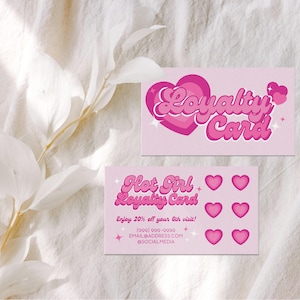 Plantilla de tarjeta de fidelidad Y2K, sello de recompensa para clientes de salón de belleza, tecnología de uñas, pestañas y cabello, perforadora, diseño lindo de Canva editable e imprimible, Margot