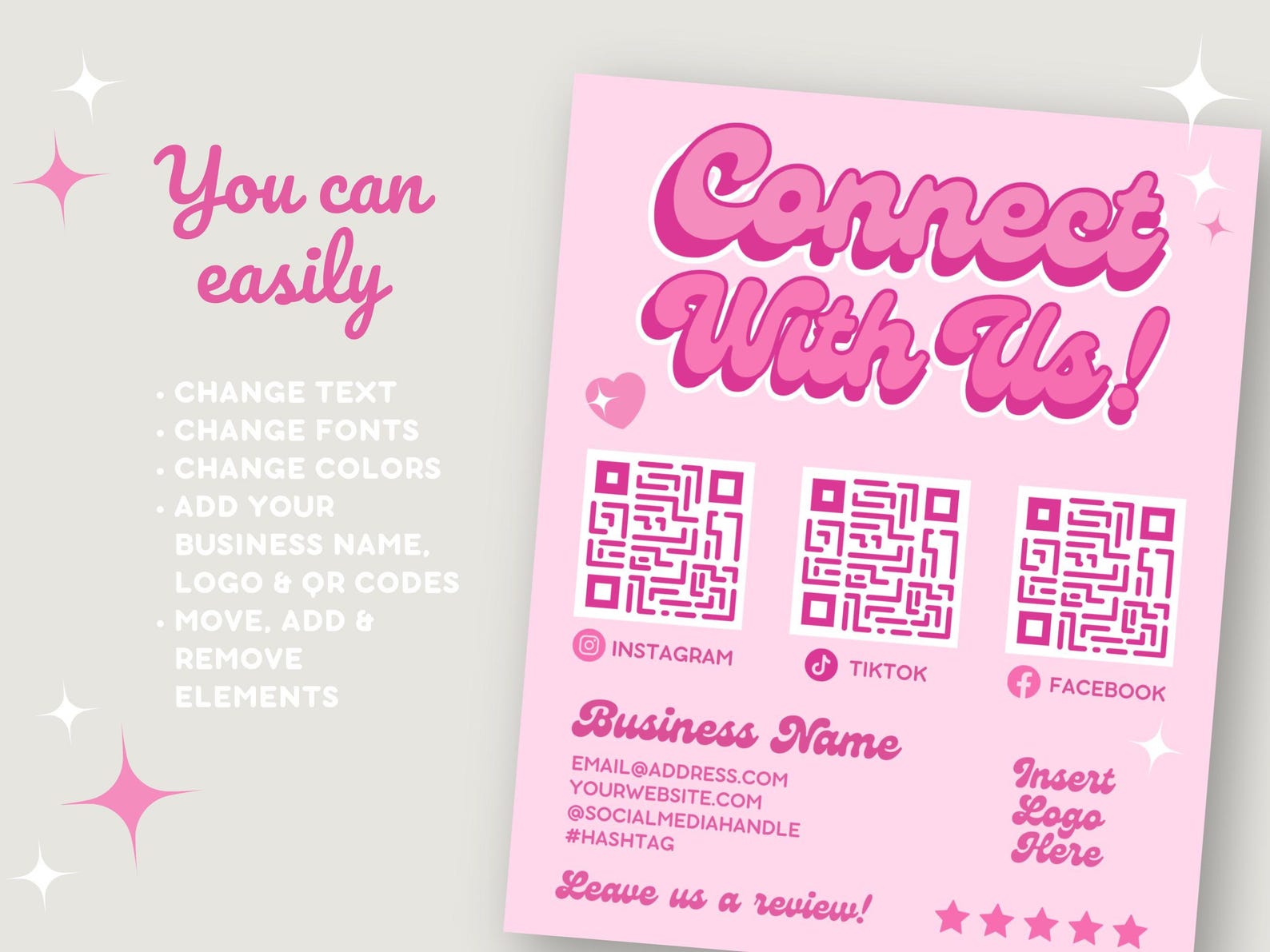 Y2K Social Media QR Code Sign Canva Template, Connect With Us Beauty ...