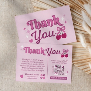 Kirsche Kokette Danke Karte Canva Vorlage, DIY bearbeitbare Business Boutique Shop Paketbeilage Kundenbestellung Postkarte, Cheri