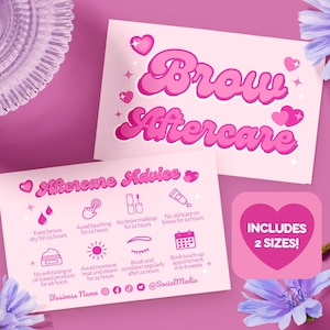 PMU-kaart wenkbrauw nazorg Canva-sjabloon, afdrukbare bewerkbare wenkbrauwlaminering Tint Verzorgingsgids voor microblading Beauty Business ansichtkaart, Margot
