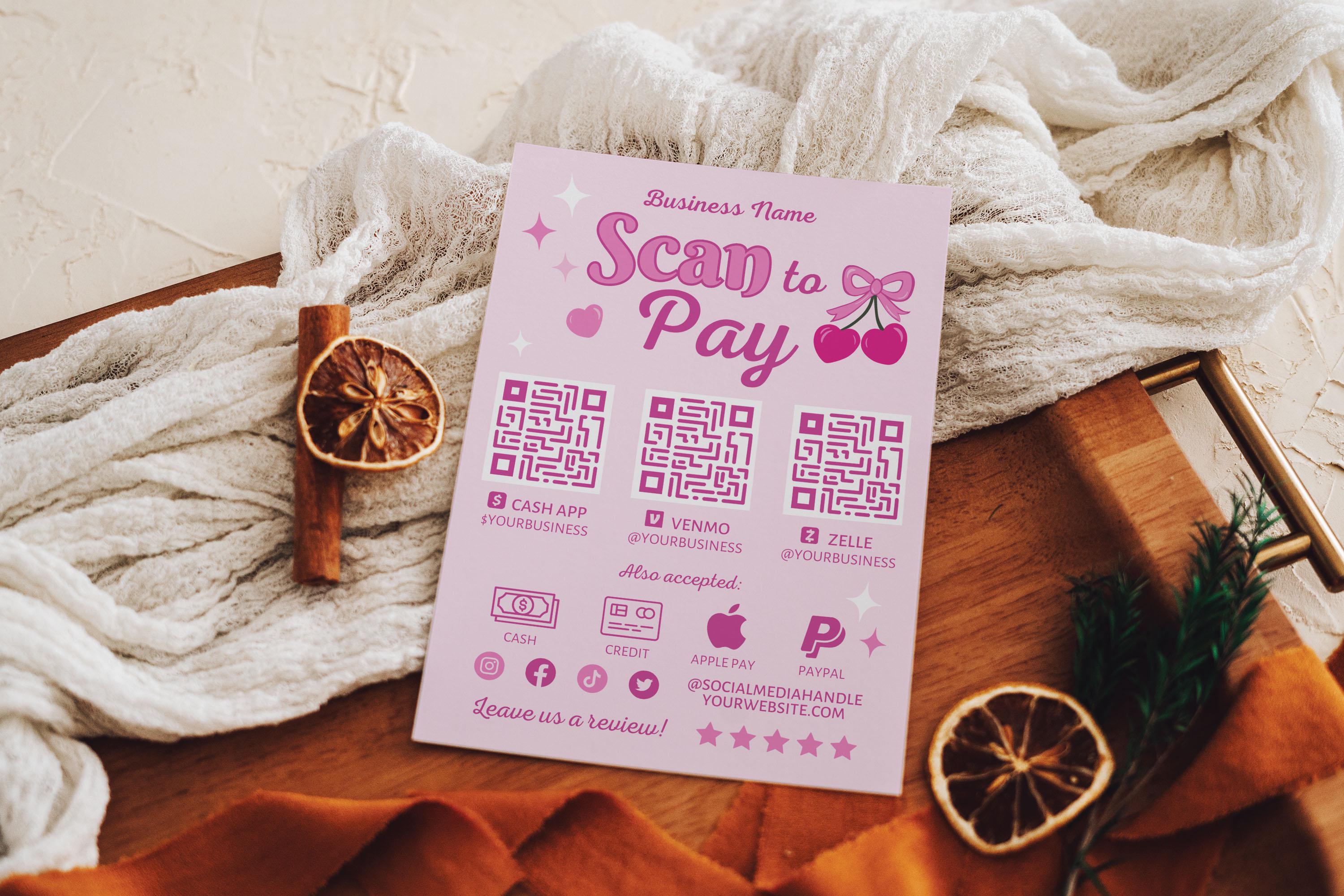 Cherry Scan to Pay QR Code Sign Canva Template, Editable Printable DIY ...