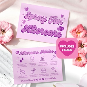 Spray Tan Aftercare Card Canva Template, DIY Printable Editable Tanning Beauty Salon Spa Business Beautician Client Care Instructions, Lilac