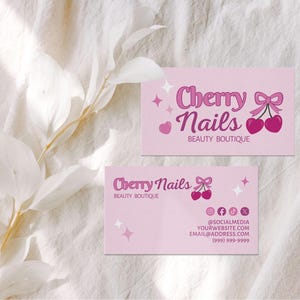 Kirsche Coquette Visitenkarte Canva Vorlage, DIY druckbare bearbeitbare niedliche ästhetische Schönheitssalon Haar Lash Nagel MUA Spa-Visitenkarte, Cheri