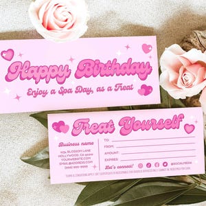 Modèle sur toile de certificat-cadeau de salon de beauté joyeux anniversaire, carte de coupon de coupon Bday entreprise Bday Spa modifiable imprimable DIY, Margot