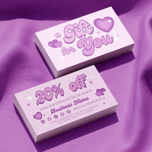 Modelo de cartão de cupom de salão de beleza Canva, faça você mesmo para impressão editável cabelo cílios unhas negócios desconto promocional voucher recompensa ao cliente, lilás