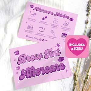 Brow Tint Aftercare Card Canva Template, Printable Editable Eyebrow Tech Care Guide Esthetician Beauty Salon Spa Business Branding, Lilac