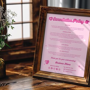 Y2K Beauty Salon Cancellation Policy Sign Canva Template, Retro Editable Printable Hairstylist Lash Nail Esthetician Business Form, Margot