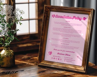 Y2K Beauty Salon Cancellation Policy Sign Canva Template, Retro Editable Printable Hairstylist Lash Nail Esthetician Business Form, Margot