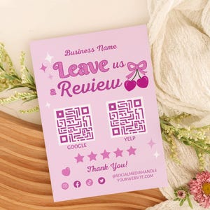 Cherry Hinterlassen Sie uns eine Bewertung für QR-Code-Zeichen Canva-Vorlage, Kundentestimonial-Anfrageflyer, DIY-bearbeitbares Spa-Business-Customer-Printable, Cheri