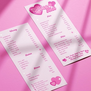 Lista de preços de salão Y2K Modelo de estética Canva, faça você mesmo editável Beleza Cabelo Cílios Unhas Mídia social História Menu Folha Rack Cartão Folheto, Margot