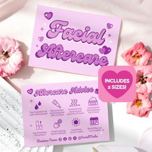 Facial Aftercare Advice Card Canva Template, DIY Printable Editable Skincare Esthetician Client Care Postcard, Beauty Salon Business, Lilac