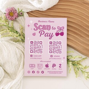 Cherry Scan to Pay QR-kodskylt Canva-mall, redigerbar utskrivbar DIY-betalning Venmo CashApp Zelle Spa Företagsleverantörsflyer, Cheri