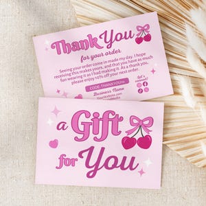Kirsche Kokette Danke Karte Canva Vorlage, DIY bearbeitbare Business Boutique Shop Paketbeilage Kundenbestellung Postkarte, Cheri