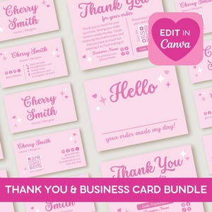 Plantilla Canva para paquete de marca de boutique, tarjeta de presentación imprimible y editable, inserto para pedido de cliente, postal de agradecimiento de la tienda, Jeni