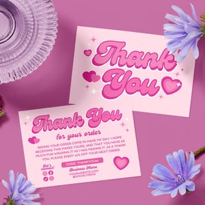 Linda plantilla de Canva para tarjeta de agradecimiento de San Valentín, paquete de inserción de tienda de boutique para negocios editable para hacer uno mismo, postal de orden de compra del cliente, Margot