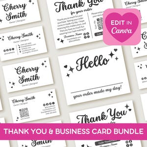 Boutique Branding Bundle Canva Vorlage, bearbeitbare druckbare Visitenkarte und Kundenbestellung Paket Beilage Danke Shop Postkarte, Lola
