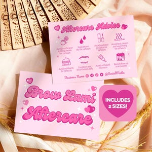 Wenkbrauwlaminering Nazorgkaart Canva-sjabloon, afdrukbare bewerkbare wenkbrauw Tech Lami Care Schoonheidsspecialiste Schoonheidssalon Zakelijke branding, Margot