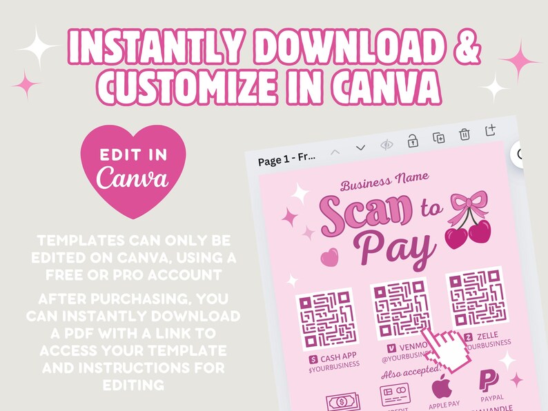 Cherry Scan to Pay QR Code Sign Canva Template, Editable Printable DIY ...