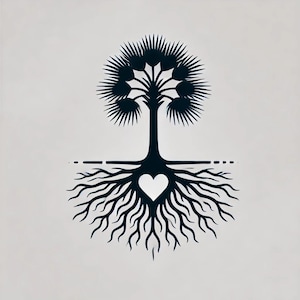Palmetto Tree with Heart SVG / Minimalist Tree with Roots Clipart / Love Nature Silhouette para Cricut, vinilo y arte de pared