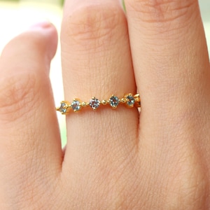 Delicate Alexandrite Six Stone 14K Gold Wedding Band