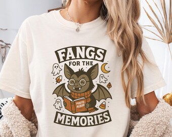 Fangs for the Memories Halloween Shirt: Vintage Bat Graphic Tee