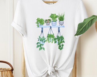植物愛好家Tシャツ - 自然愛好家のための植物グラフィック吊り下げ植物Tシャツ - 快適なコットントップ