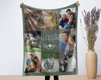 Personalized Blanket Dog Cat Name, Custom Pet Photo Blanket Throw, Dog Lover Keepsake Gift, Cat Photo Collage Blanket, Pet Loss Gift Dogs