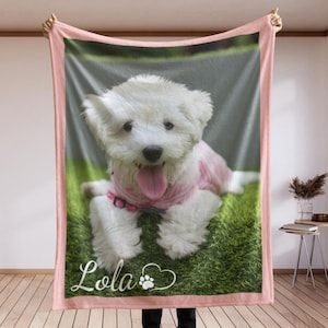 Personalized Photo Blanket Photo Collage Gifts for Him Her Dog Mom Family Friends Custom Gift Special Memory Keepsake Birthday Throw Blanket 1 Photo (Style 1)