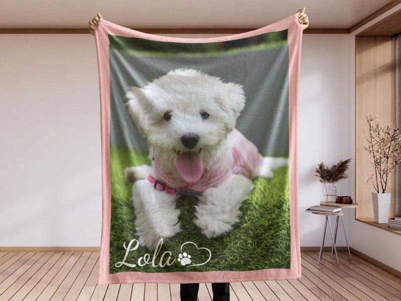 Personalized Photo Blanket Photo Collage Gifts for Him Her Dog Mom Family Friends Custom Gift Special Memory Keepsake Birthday Throw Blanket 1 Photo (Style 1)