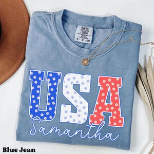 Floral USA Personalized Shirt Red White and Blue America Shirt Fourth of July Shirt 4th of July Tee Patriotic Shirt Est 1776 Shirt USA Tee