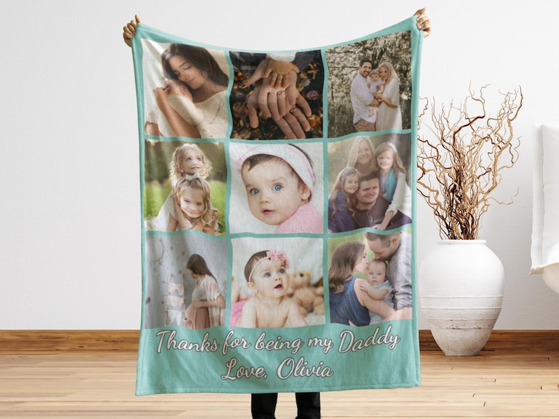 Personalized Photo Blanket Photo Collage Gifts for Him Her Dog Mom Family Friends Custom Gift Special Memory Keepsake Birthday Throw Blanket 9 Photos (Style 2)