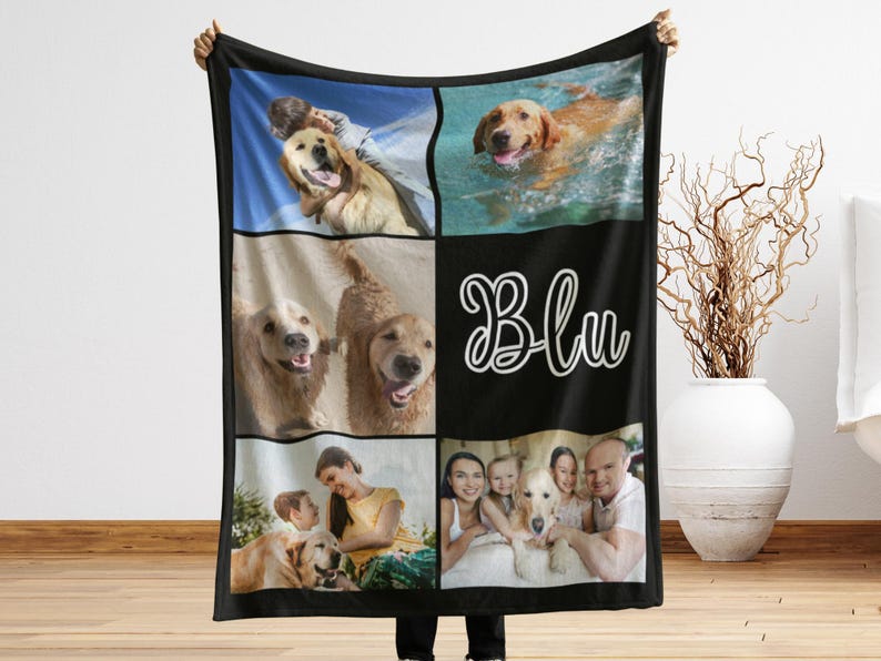 Personalized Photo Blanket Photo Collage Gifts for Him Her Dog Mom Family Friends Custom Gift Special Memory Keepsake Birthday Throw Blanket 5 Photos