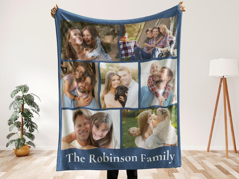 Personalized Photo Blanket Photo Collage Gifts for Him Her Dog Mom Family Friends Custom Gift Special Memory Keepsake Birthday Throw Blanket 7 Photos