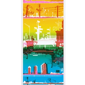 Screen print called Sky Street. Limited edition hand made artwork. city - cityscape - urban - buildings
