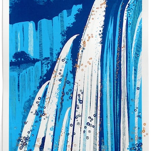 Blue Waterfall Screen Print: Bronze Bubbles, Limited Edition Art