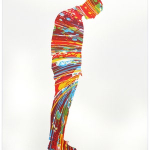 Siebdruck namens Psychedelic man. Handgemachte surreale Figur in limitierter Auflage.