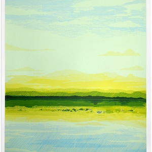 Handmade Seascape Screen Print: Green & Blue Coastal Art, Limited Edition