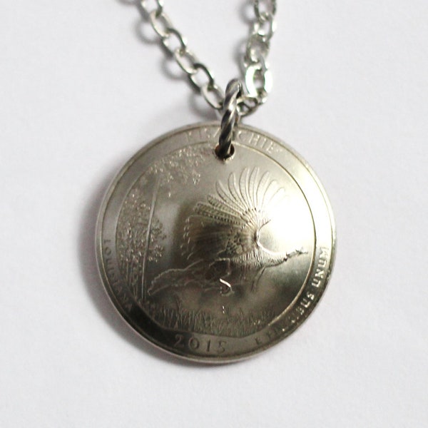 U.S. Quarter Necklace, Domed Coin Pendant, Kisatchie National Forest, Louisiana, America the Beautiful, 2015 Jewelry Hendywood