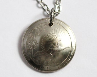 U.S. Quarter Necklace, Domed Coin Pendant, Kisatchie National Forest, Louisiana, America the Beautiful, 2015 Jewelry Hendywood