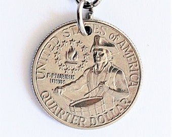 Bicentennial Quarter Keychain, U.S. Coin Key Ring, Commemorative, American Collectible, Vintage 1976 by Hendywood KCE47