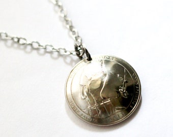 U.S. Quarter Coin Necklace, Pendant, Mount Rushmore, South Dakota, America the Beautiful, 2013 Jewelry Hendywood