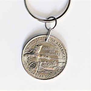 Crossing the Delaware, U.S. Quarter Commemorative George Washington Coin Keychain, Key Ring, 2021 by Hendywood image 1