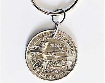 Crossing the Delaware, U.S. Quarter Commemorative George Washington Coin Keychain, Key Ring, 2021 by Hendywood
