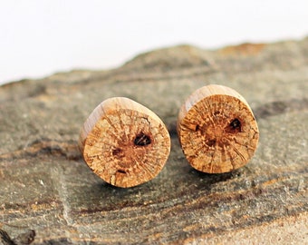 Tiny Wood Post Earrings Tree Branch Small Studs Sustainable Reclaimed Wooden Jewelry by Hendywood (W)